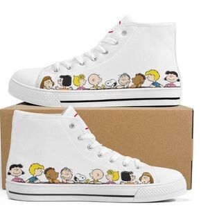 Men’s White High-Top Sneakers featuring Snoopy and the Peanuts gang